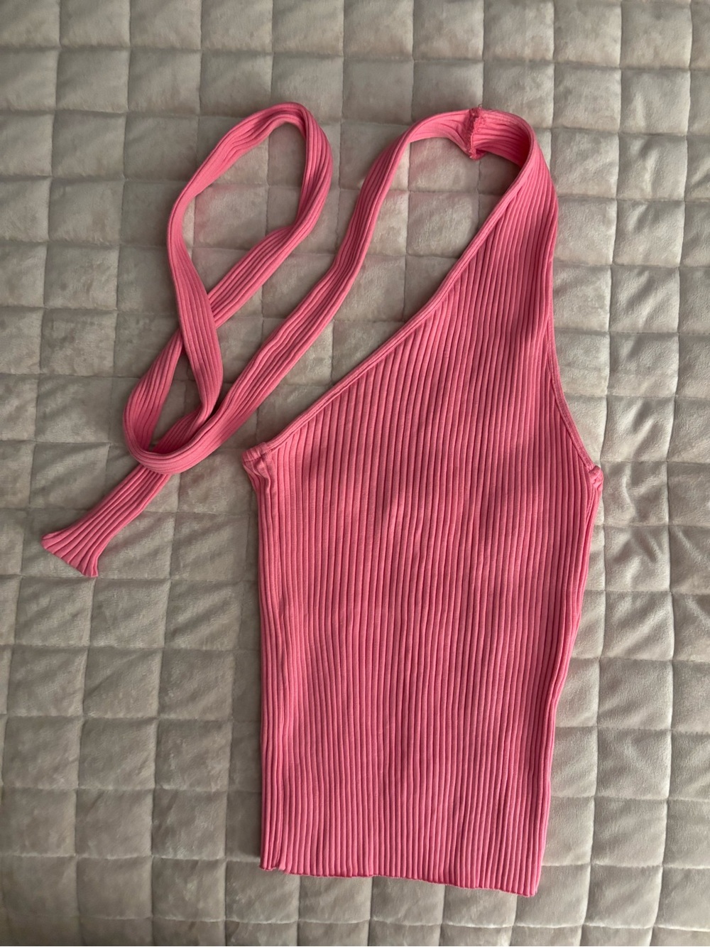Zara Pink Ribbed One Shoulder & Scarf Knit Top Size M